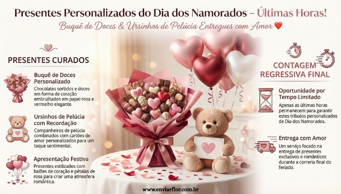 Presentes Personalizados do Dia dos Namorados: Buquê de Doces & Ursinhos de Pelúcia - Últimas Horas!