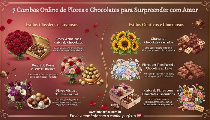 7 Combos Online de Flores e Chocolates para Surpreender com Amor